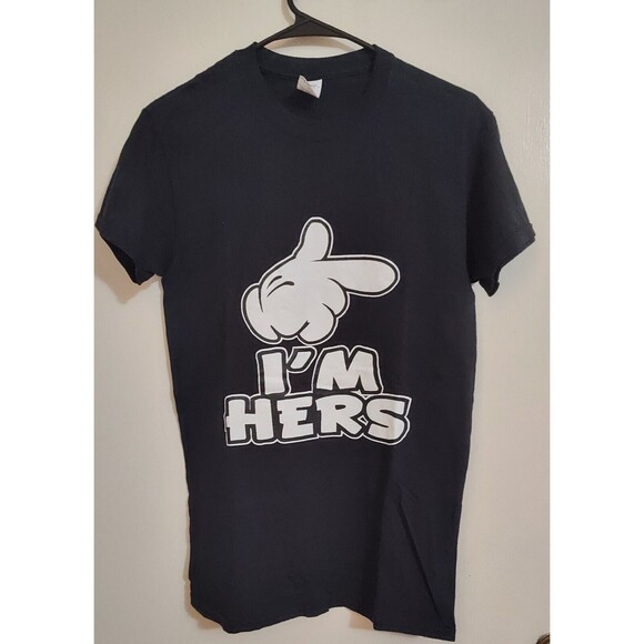 I'm Hers Men's Small T Shirt White Glove White Lettering Black Fast Shipping - Picture 12 of 14